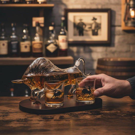 Western Cowboy & El Matador Bull Whiskey Decanter Set