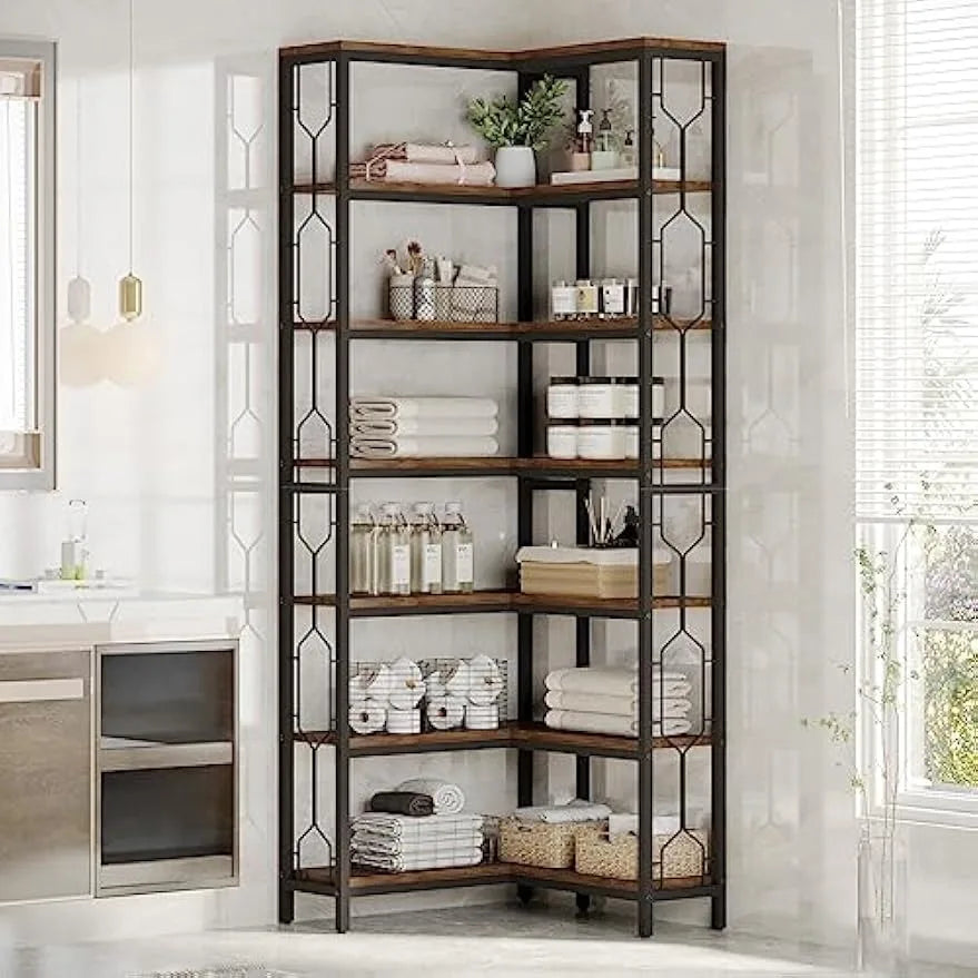 7-Tier Industrial Corner Bookshelf