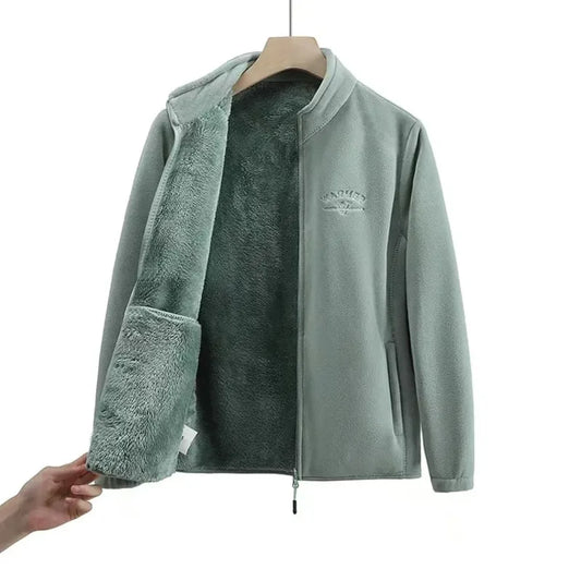 Women's Winter Sport Wool Liner Coat Loose-Fit Full Sleeve Polar Fleece Zipper