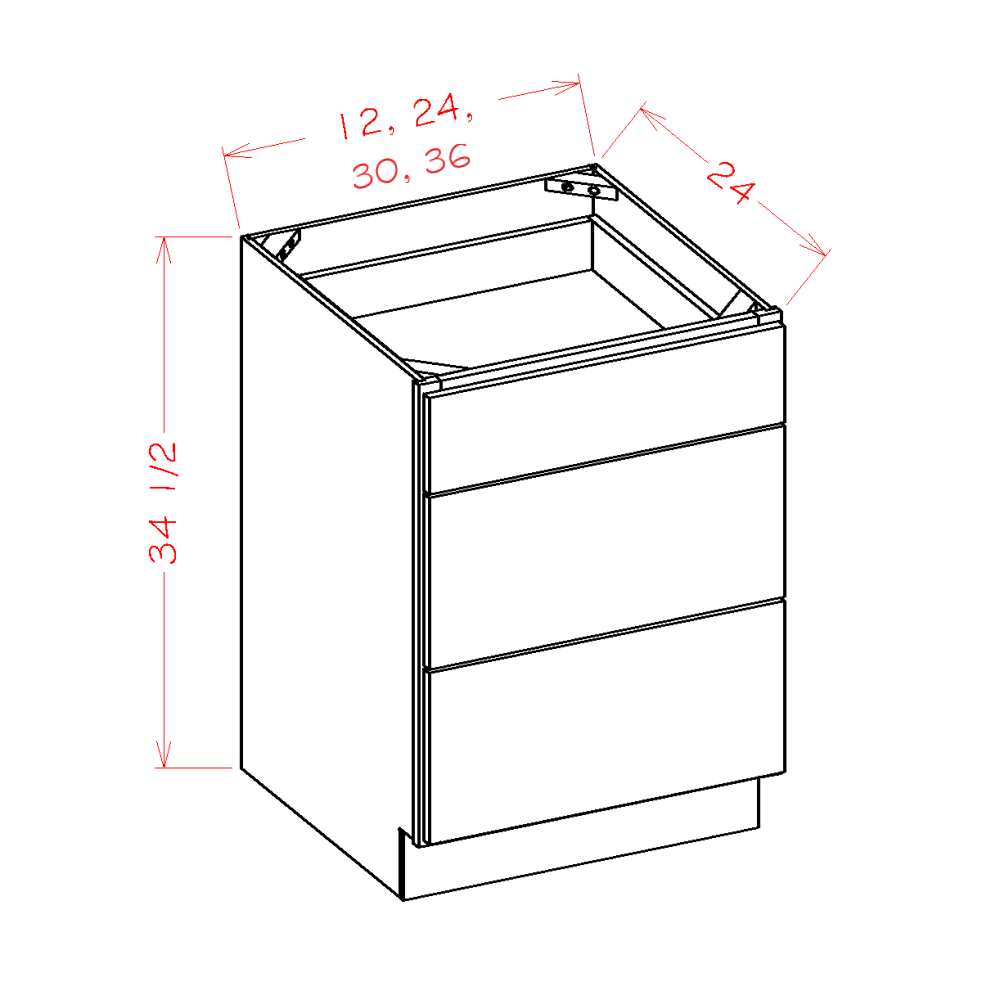 Magnetic Grey 12" 3-Drawer Base Cabinet
