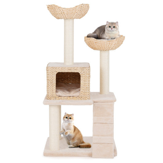 Cat Tower with Sisal Scratching Posts Perch and Condo-Beige