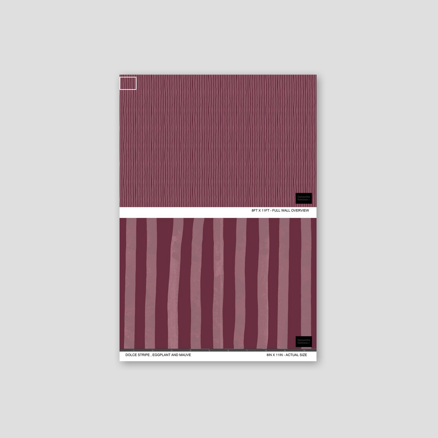Dolce Stripe Wallpaper, eggplant and mauve