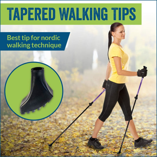 Four Pack of Nordic Style Tapered Rubber Replacement Tips with V-Tread for Walking and Hiking (Replacement Feet - Paws - Ferrules - Caps) Fits All Hiking and Walking Poles