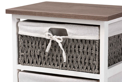 Baxton Studio Terena Modern Transitional Two-Tone Walnut Brown and White Finished Wood 2-Basket Storage Unit