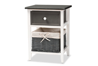 Baxton Studio Shadell Modern Transitional Two-Tone Dark Grey and White Finished Wood 1-Drawer Storage Unit with Basket