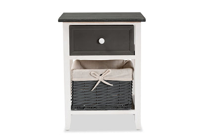 Baxton Studio Shadell Modern Transitional Two-Tone Dark Grey and White Finished Wood 1-Drawer Storage Unit with Basket
