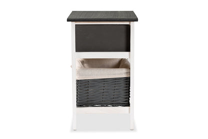 Baxton Studio Shadell Modern Transitional Two-Tone Dark Grey and White Finished Wood 1-Drawer Storage Unit with Basket