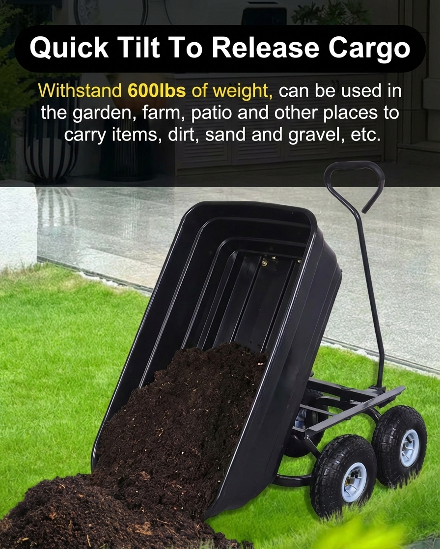 Heavy Duty Poly Garden Dump Cart – 600 lb Capacity,