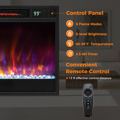 23 Inch 1500W Recessed Electric Fireplace Insert with Remote Control