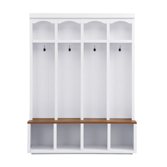Entryway Hall Tree With Bench, 4 Hooks & Open Storage Space