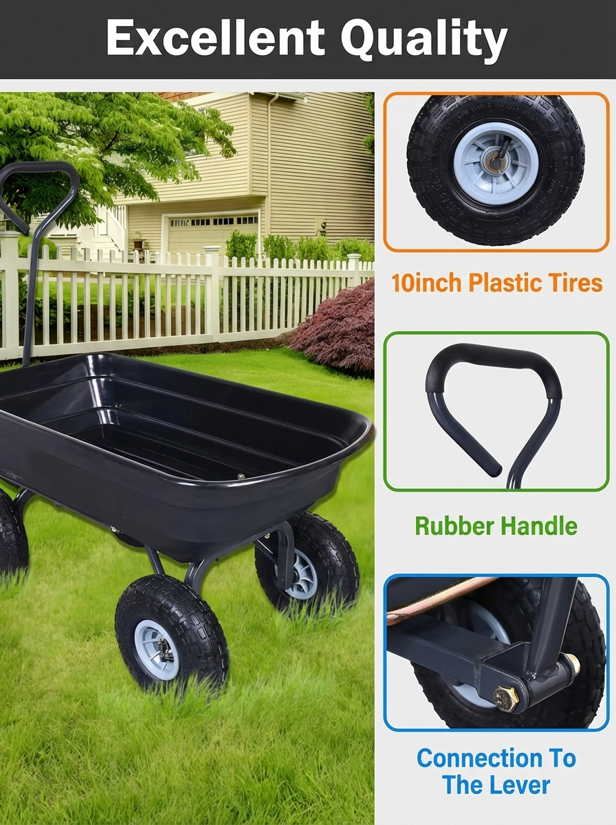 Heavy Duty Poly Garden Dump Cart – 600 lb Capacity,