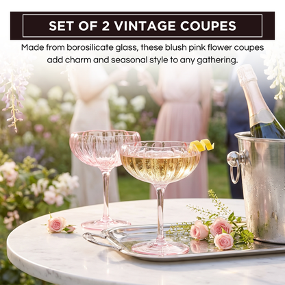Flower Coupe Cocktail Colored Glasses | Set of 2 | Blush Pink
