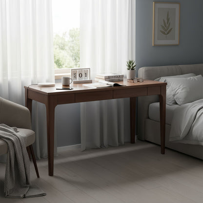 Desk With Drawers, Smooth Edge Design - Walnut