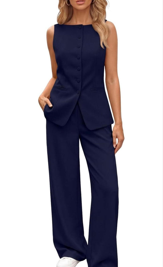 Sleeveless Vest Suit Set (BLUE) Sz:SMALL