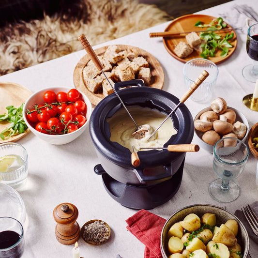 Enameled Cast Iron Fondue Set, 8-Piece, 2-Qt