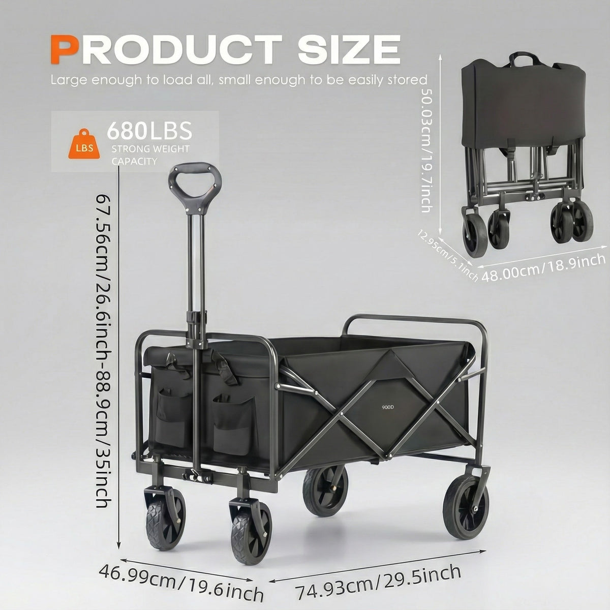 680LBS Heavy Duty Folding Wagon Cart