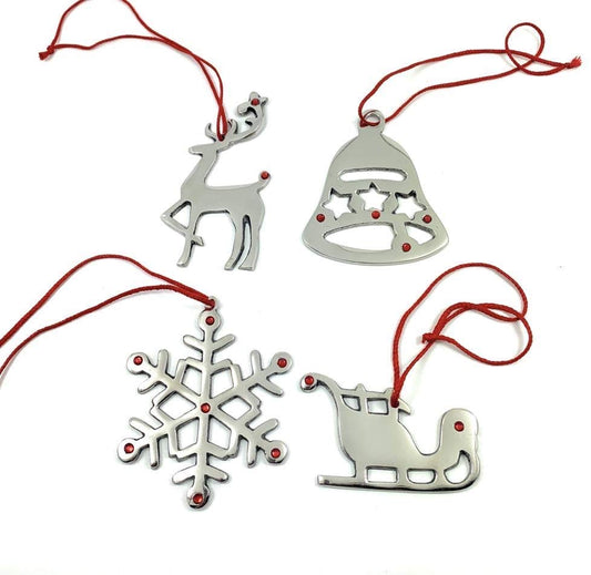 Handmade Christmas Ornaments Set of 4 with Red Ruby