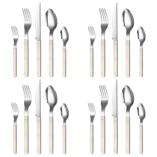 Khen Cream Cutlery Set of 20 –18/8 Stainless Steel Flatware
