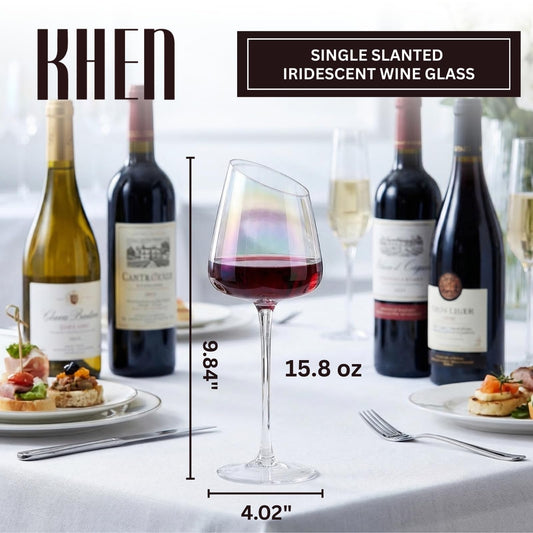 Slanted Iridescent Wine Glass, Single 15.8oz 9.84in Clear Glass