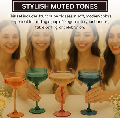 Colored Acrylic Coupe Glasses – Set of 4 Stemmed 8 oz