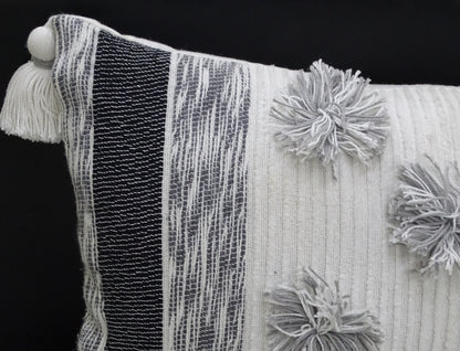 Melange Striped Throw Pillow with Large Poms and Tassels 14"x24"