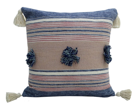 Throw Pillow with Tassels and Pom-Poms 20" x 20" Insert Included