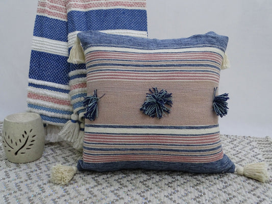 Throw Pillow with Tassels and Pom-Poms 20" x 20" Insert Included