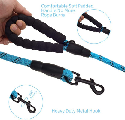 5 FT Thick Highly Reflective Dog Leash-Green