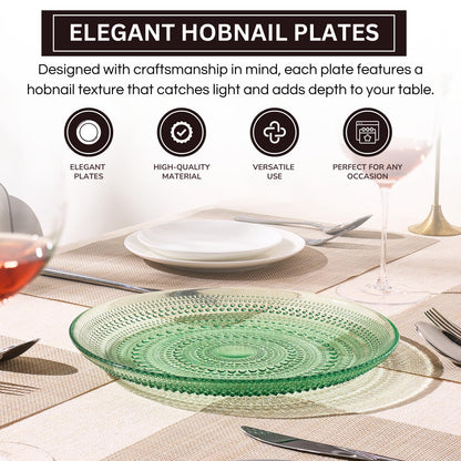 Glass Hobnail Dinner or Charger Plates | Set of 4 | Green