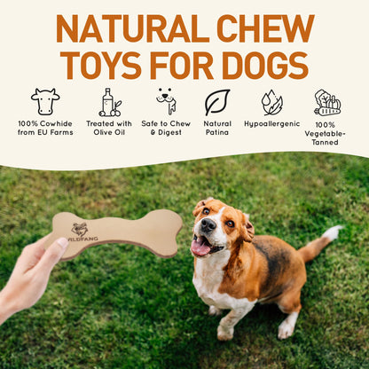 Wildfang® Leather Dog Toy, Medium – Soft Dog Chew Toys for Gentle Chewers, Puppies, Senior or Older Dogs with Sensitive Teeth – Non-Toxic, Stuffless, 5mm Leather Dog Bone for Dogs 22–33 lbs, Pack of 1