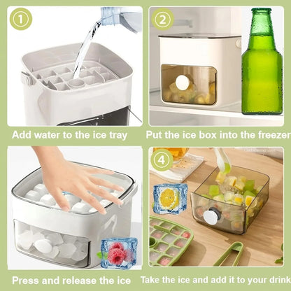 2-Layer Ice Cube Tray with Lid, Large Capacity & Space-Saving,