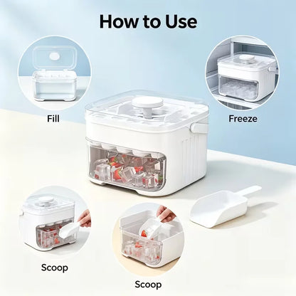 2-Layer Ice Cube Tray with Lid, Large Capacity & Space-Saving,