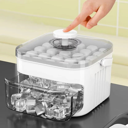 2-Layer Ice Cube Tray with Lid, Large Capacity & Space-Saving,