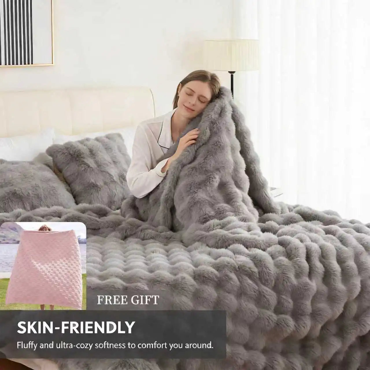 Soft Cozy Faux Fur Rabbit Blanket
