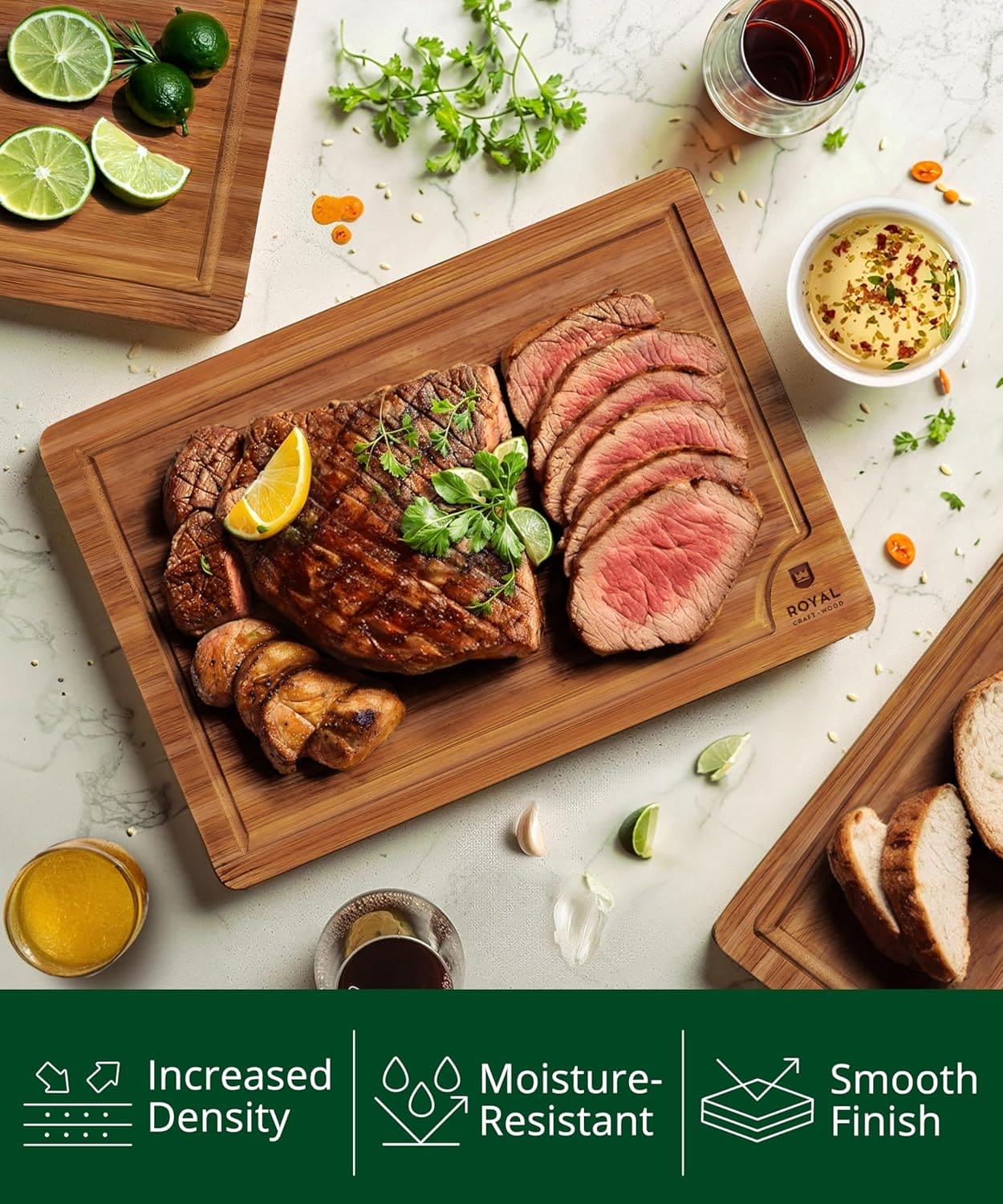 Cutting Board Set of 3, Bamboo, Brown