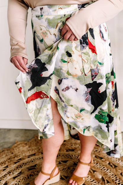 Silky Wrap Skirt In Fantasy Island Print