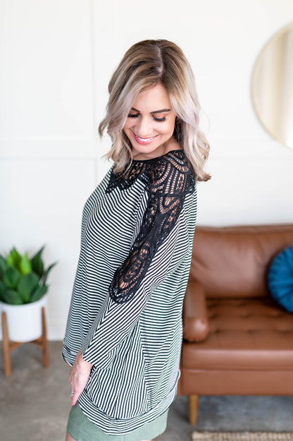 Chasing After You Lace Trim Top In Black & White