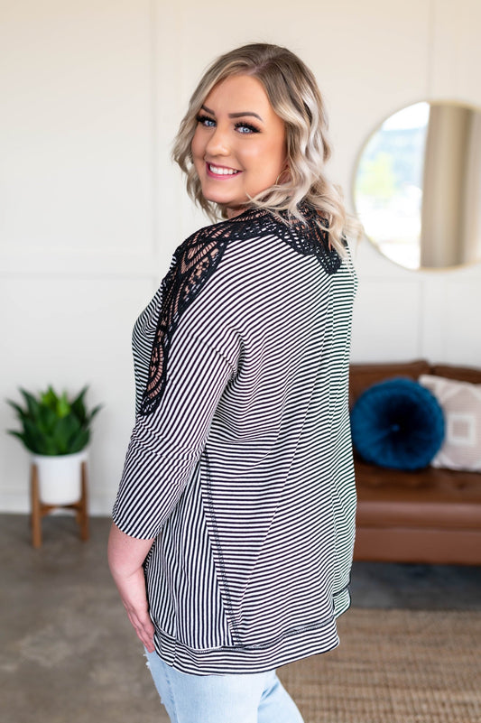 Chasing After You Lace Trim Top In Black & White