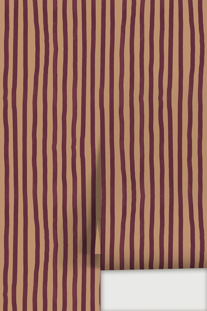 Dolce Stripe Wallpaper, peach and eggplant
