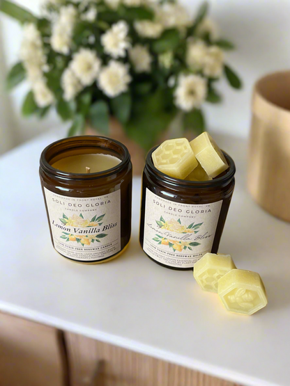 Lemon Vanilla Bliss Beeswax Candle | Extract & Organic Essential Oil Infused