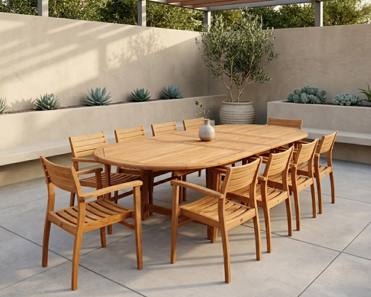 Julien FSC Certified Teak Wood Outdoor Patio Extendable Dining Set