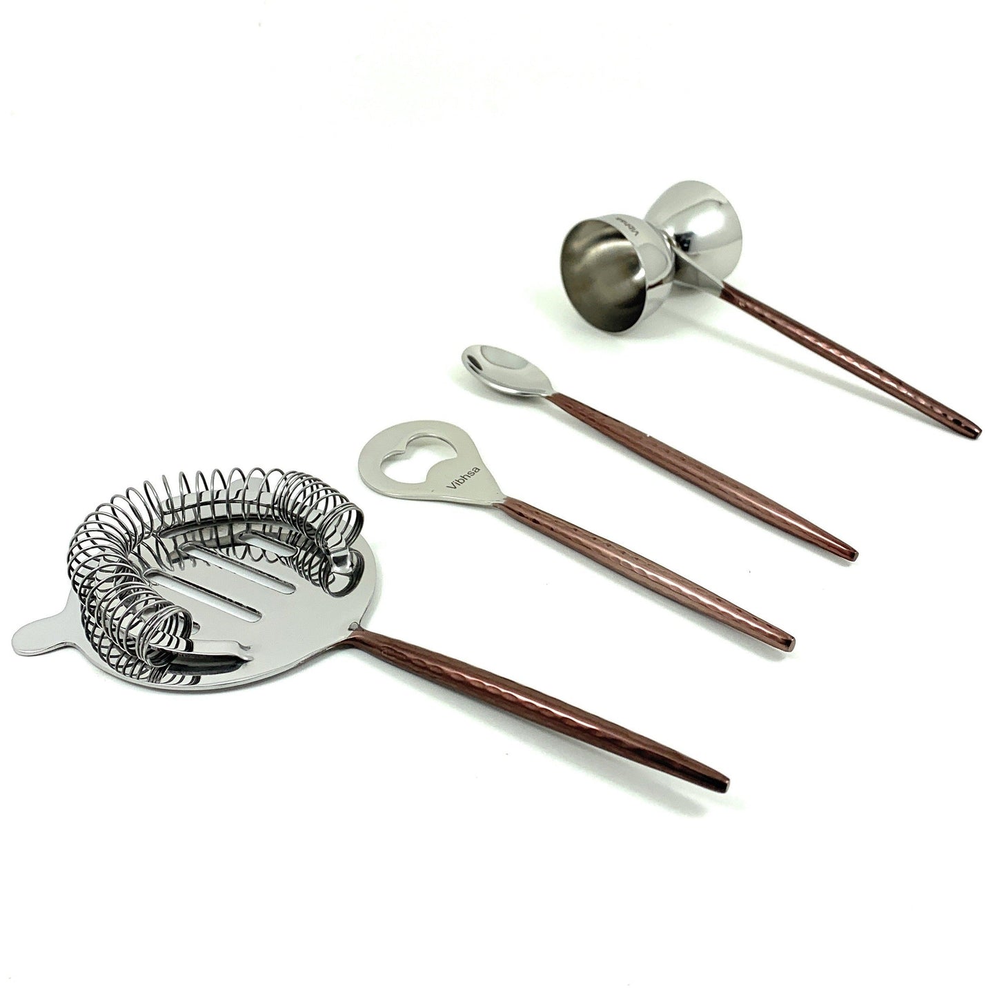 Vibhsa Bar Tools Accessories & Bartending Kit set of 4 for Home Bar (Copper Hammered)