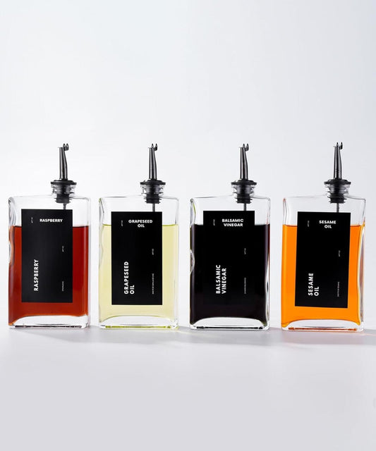 Set of 4 Glass Oil and Vinegar Dispensers with Pour Spouts - Clear