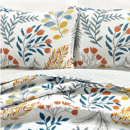 King/CAL King 3 Piece Botanical Floral Lightweight Quilt Set