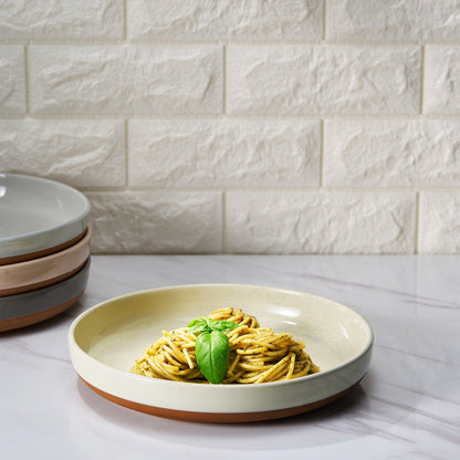 Tonal Ceramic Flat Bowls, Set of 4