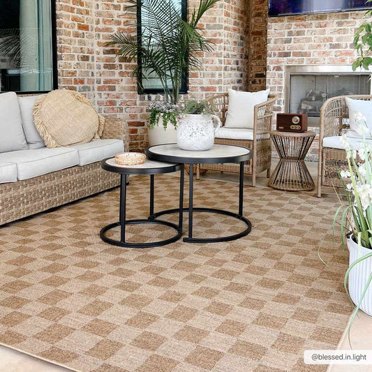 Kuval Checkered Brown Outdoor Rug