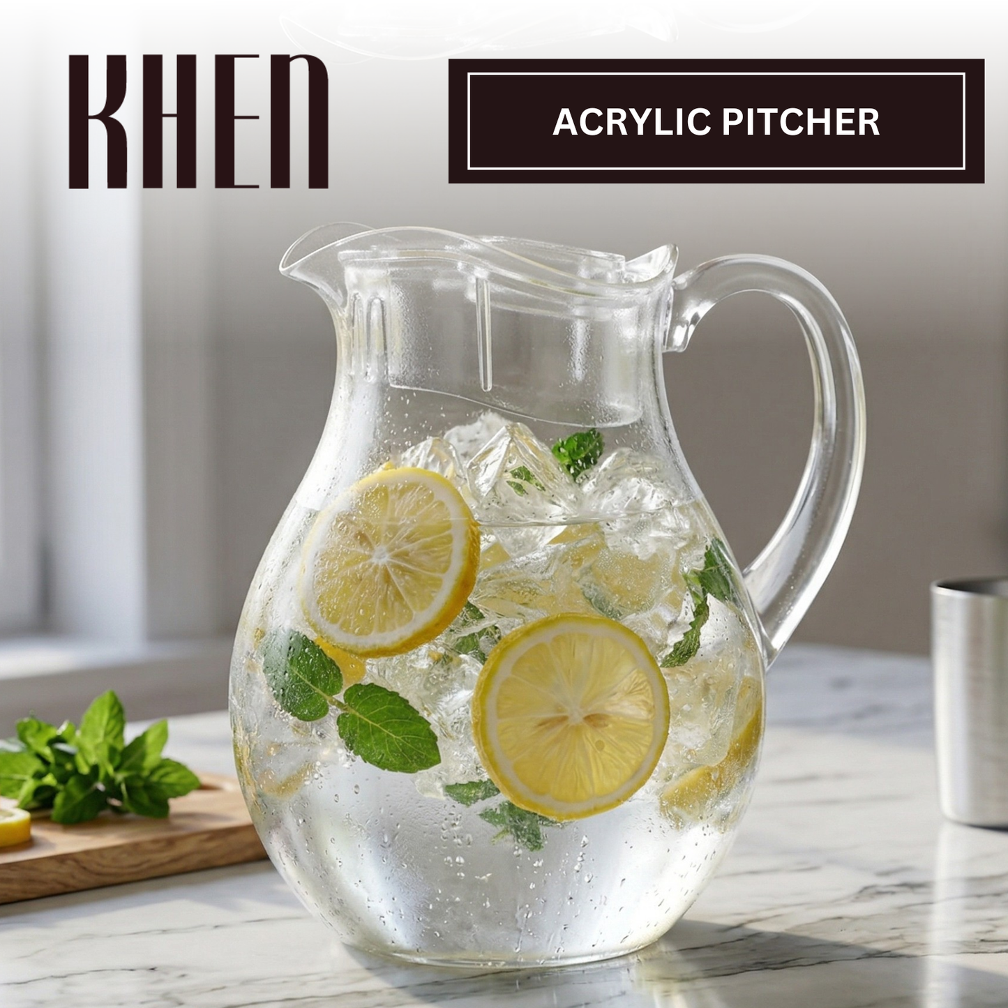 Acrylic Pitcher With Lid – 2 Liter Large Plastic Water Jug for Fridge