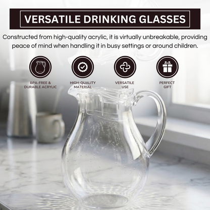 Acrylic Pitcher With Lid – 2 Liter Large Plastic Water Jug for Fridge