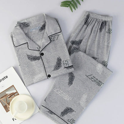 Men's Pajamas Cotton Long sleeve Trousers Two-piece Set