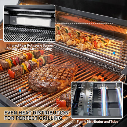 43" 6-Burner Natural NG Black Outdoor Kitchen Island Grill
